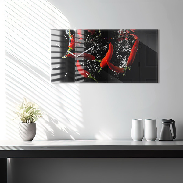 Horizontal wall clock Peppers in water