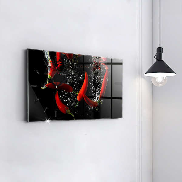 Horizontal wall clock Peppers in water
