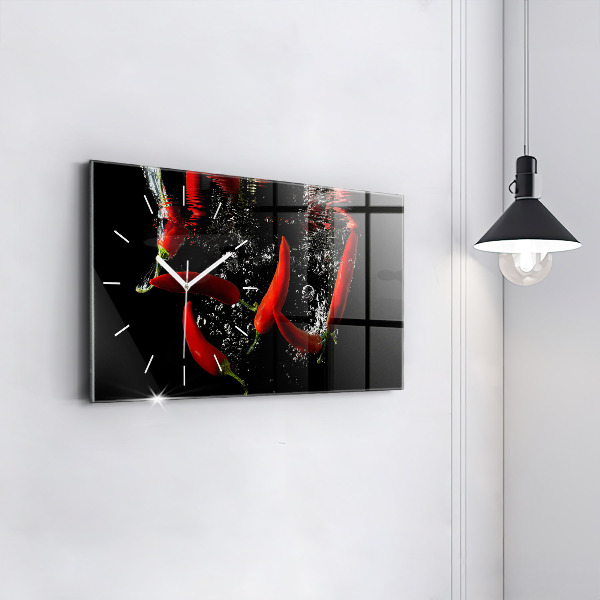 Horizontal wall clock Peppers in water
