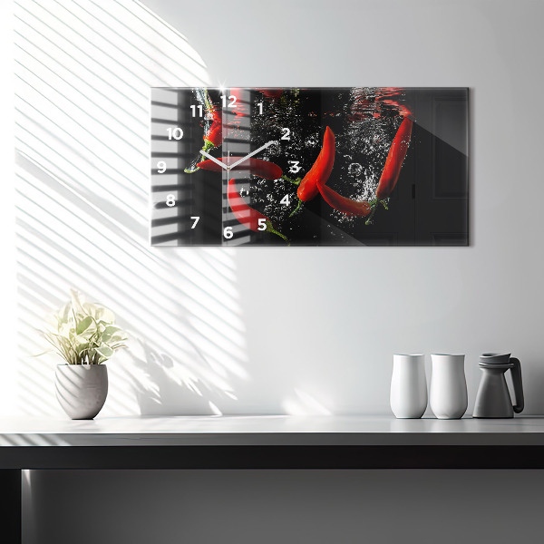 Horizontal wall clock Peppers in water