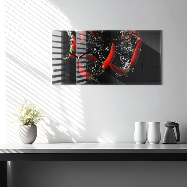 Horizontal wall clock Peppers in water