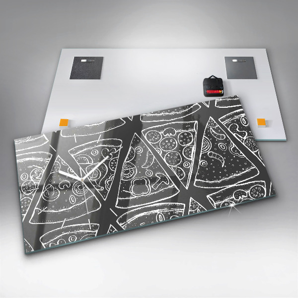 Horizontal wall clock Painted pizza
