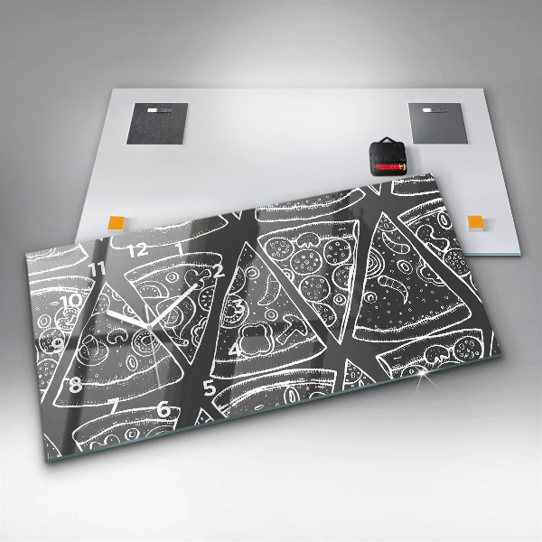 Horizontal wall clock Painted pizza