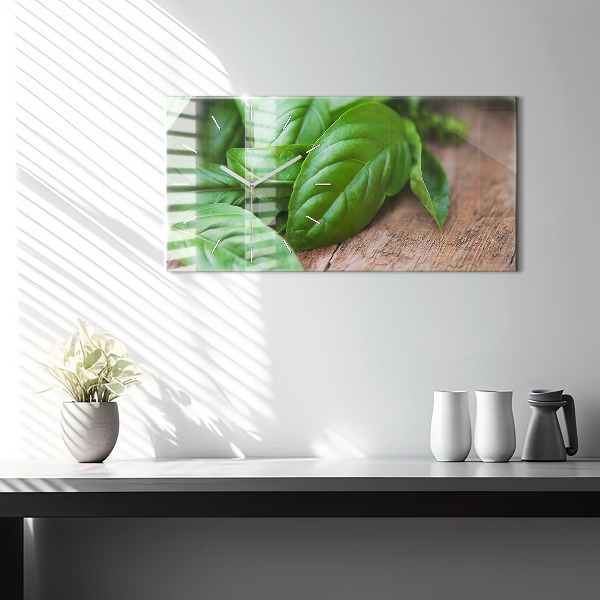 Horizontal wall clock Basil leaves
