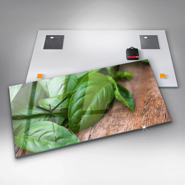 Horizontal wall clock Basil leaves