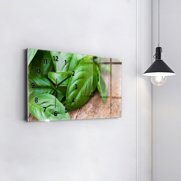 Horizontal wall clock Basil leaves