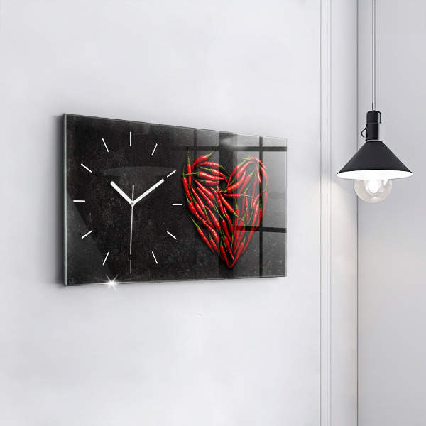 Horizontal wall clock Heart of peppers