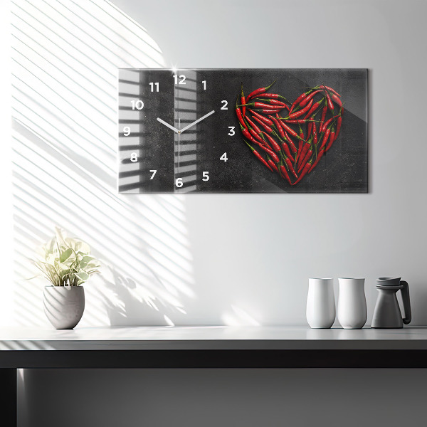 Horizontal wall clock Heart of peppers