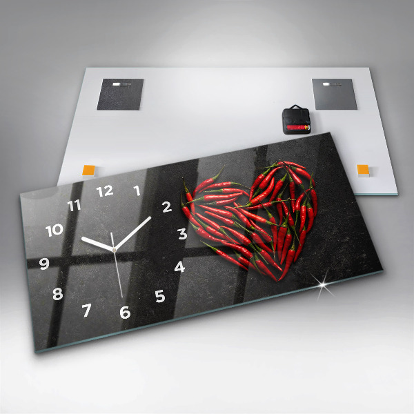 Horizontal wall clock Heart of peppers