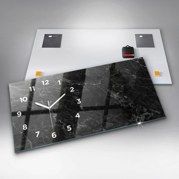 Horizontal wall clock Dark marble