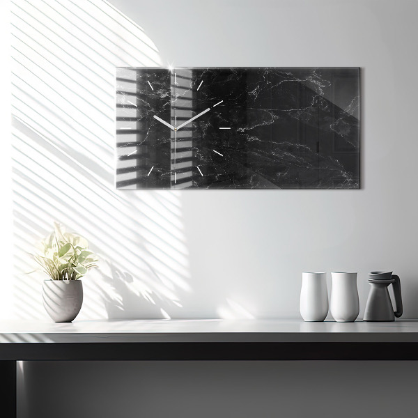 Horizontal wall clock Black marble