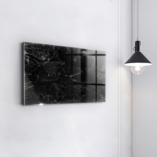 Horizontal wall clock Black marble