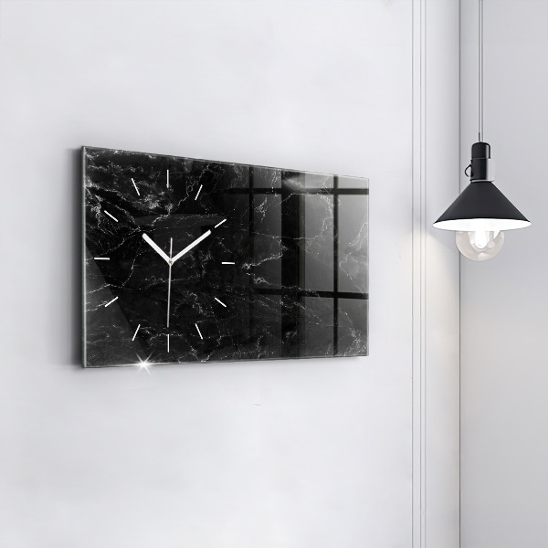 Horizontal wall clock Black marble