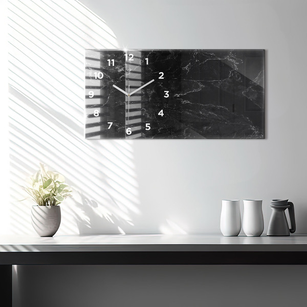 Horizontal wall clock Black marble