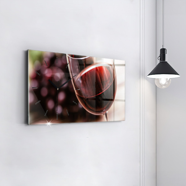 Horizontal wall clock A glass of red wine