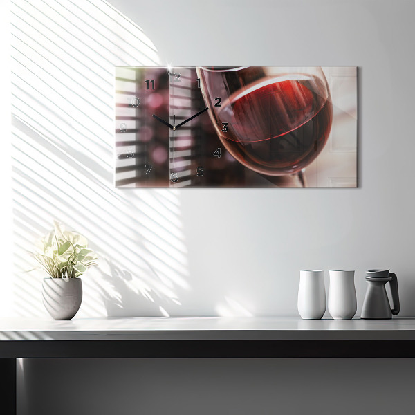 Horizontal wall clock A glass of red wine