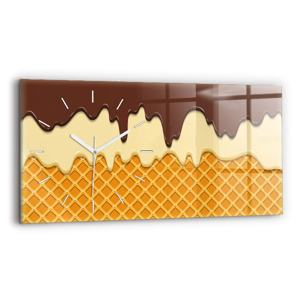 Horizontal wall clock Waffle and ice cream