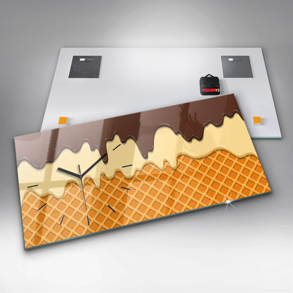Horizontal wall clock Waffle and ice cream