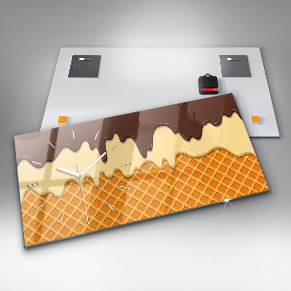 Horizontal wall clock Waffle and ice cream