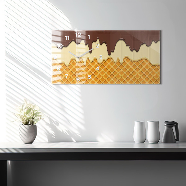 Horizontal wall clock Waffle and ice cream