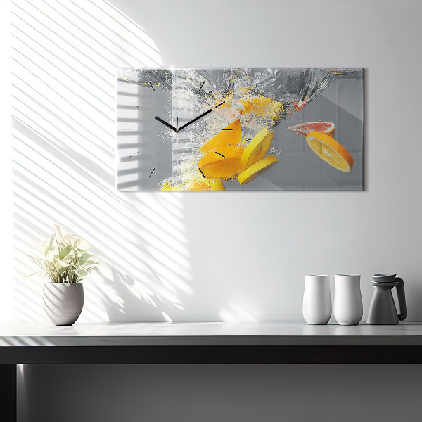 Horizontal wall clock Citrus in water