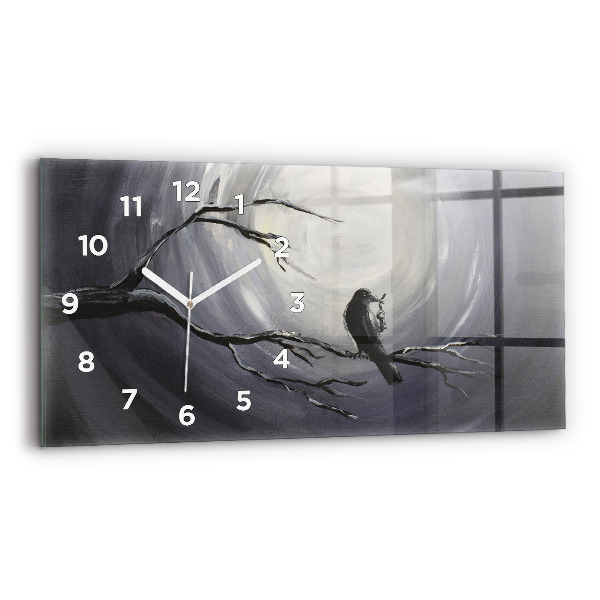 Horizontal wall clock Raven in the moonlight