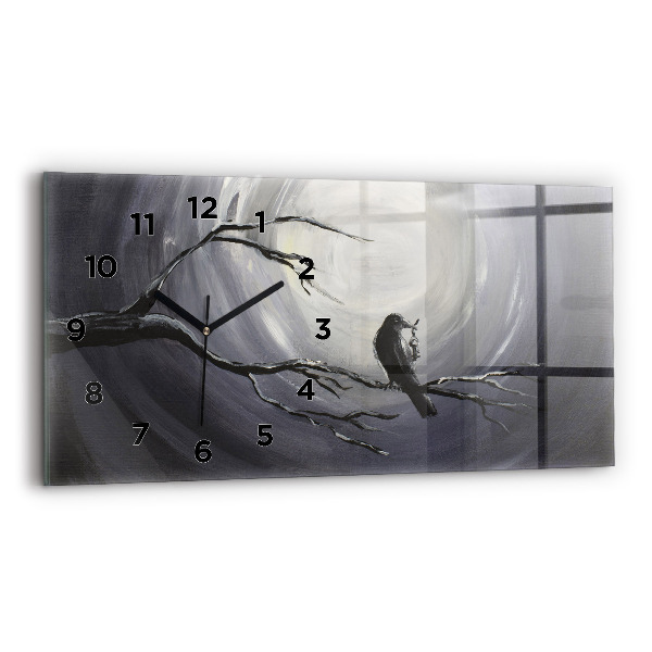 Horizontal wall clock Raven in the moonlight