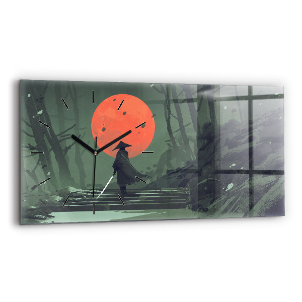 Horizontal wall clock Samurai in the forest