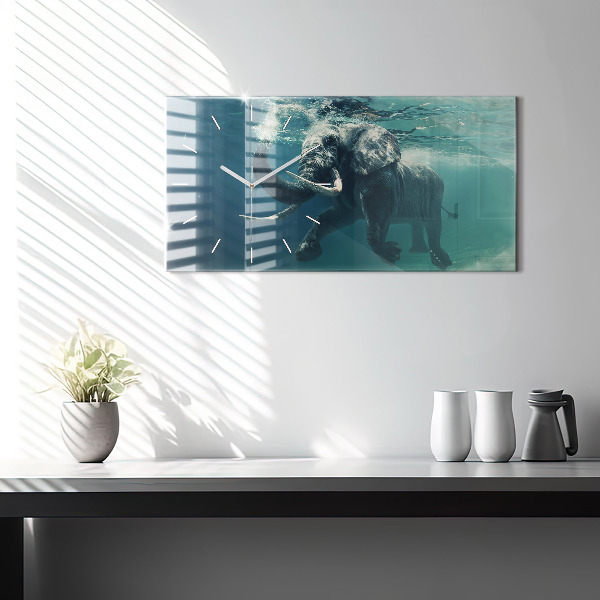 Horizontal wall clock Swimming elephant in the ocean