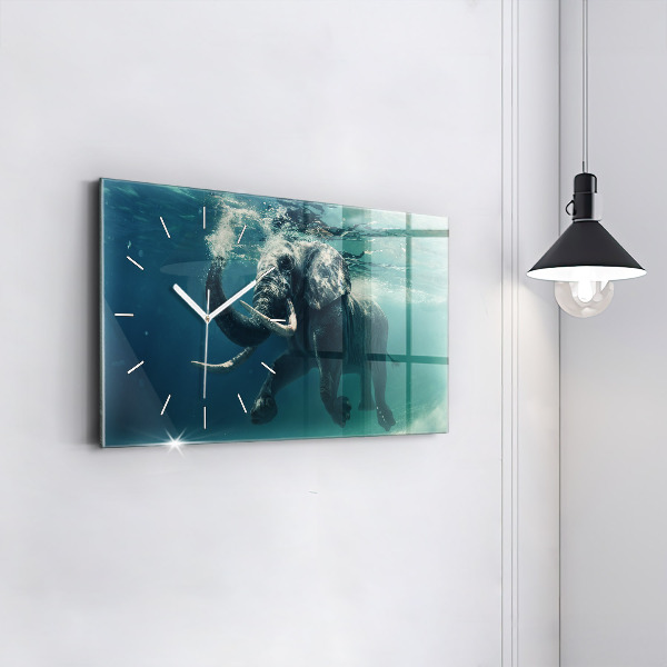 Horizontal wall clock Swimming elephant in the ocean