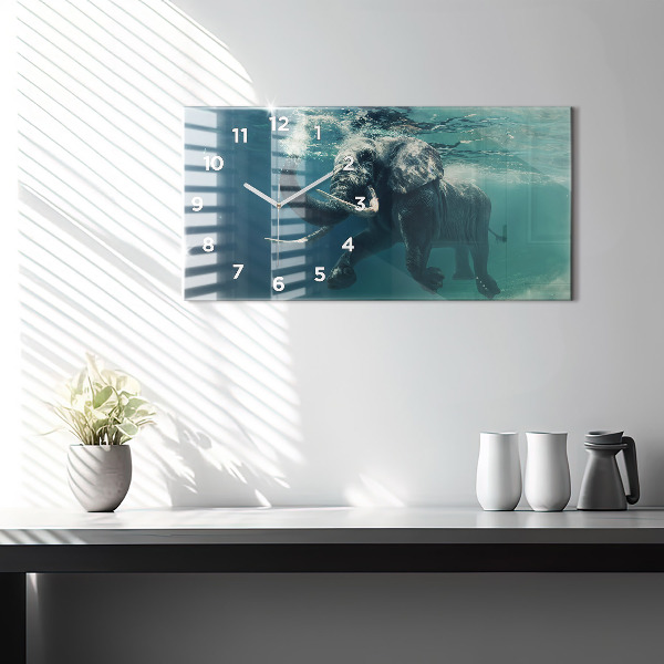 Horizontal wall clock Swimming elephant in the ocean