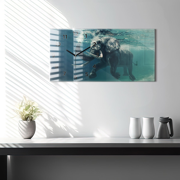 Horizontal wall clock Swimming elephant in the ocean