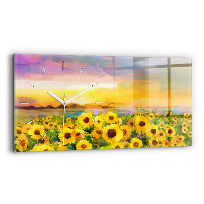 Horizontal wall clock Sunflower Field