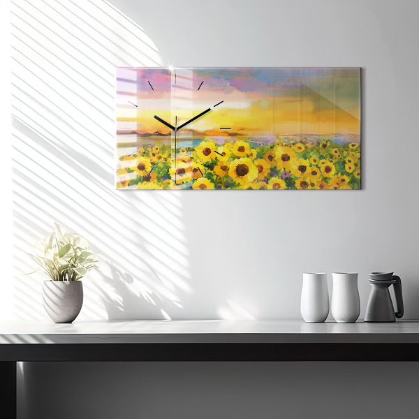 Horizontal wall clock Sunflower Field