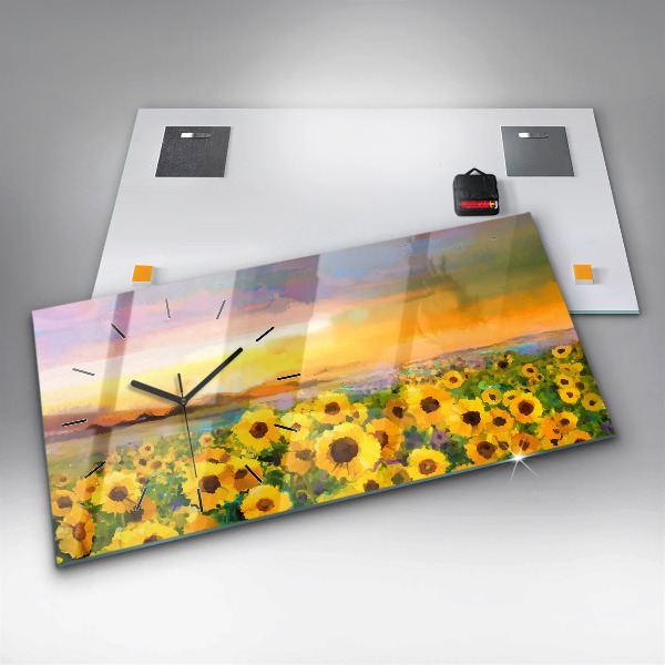 Horizontal wall clock Sunflower Field