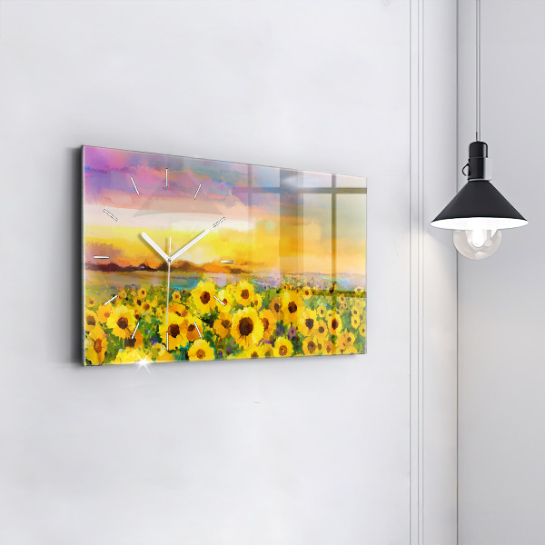 Horizontal wall clock Sunflower Field