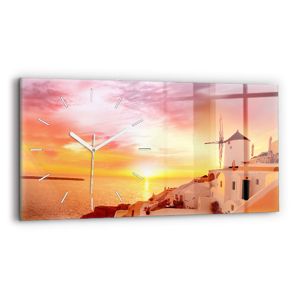 Horizontal wall clock Old windmill in Santorini