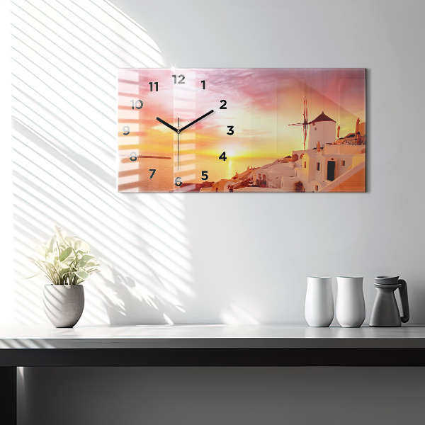 Horizontal wall clock Old windmill in Santorini