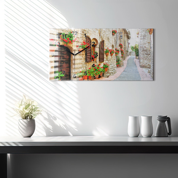 Horizontal wall clock A picturesque street