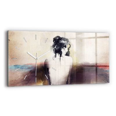 Horizontal wall clock Abstract portrait of a woman