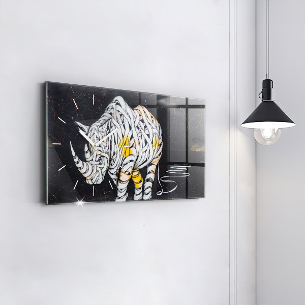 Horizontal wall clock Abstract rhino