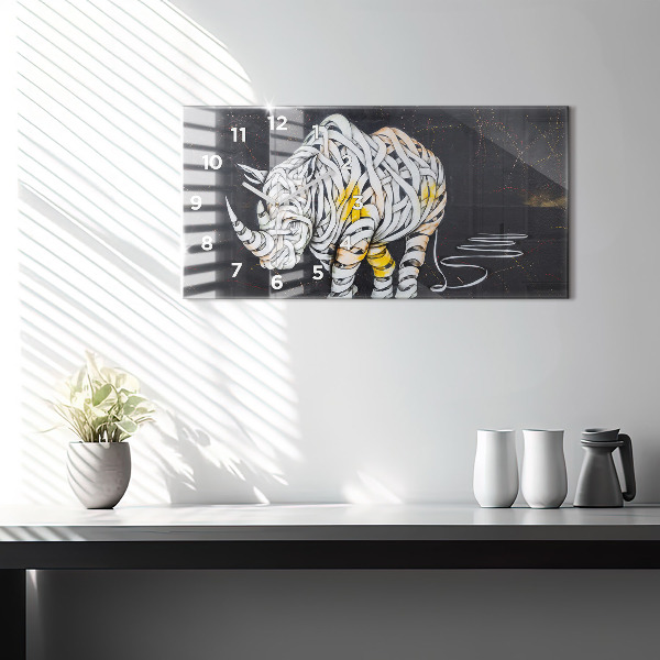 Horizontal wall clock Abstract rhino