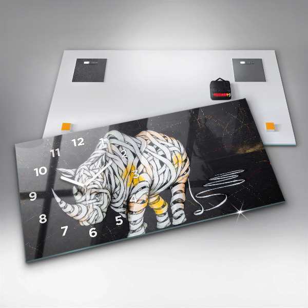 Horizontal wall clock Abstract rhino