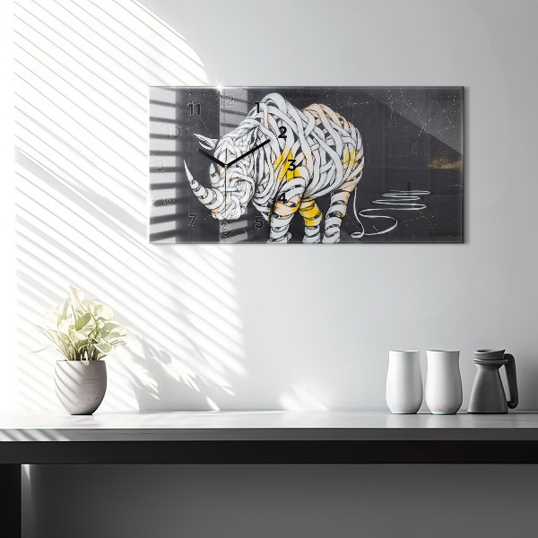 Horizontal wall clock Abstract rhino