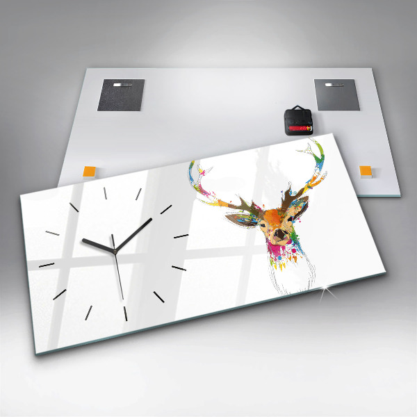 Horizontal wall clock Colorful deer head