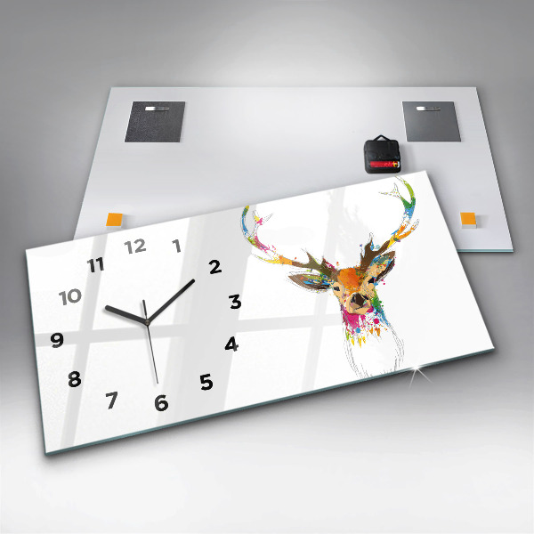 Horizontal wall clock Colorful deer head