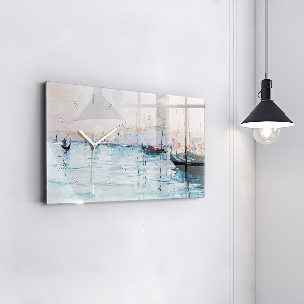Horizontal wall clock Oil painting yacht sea