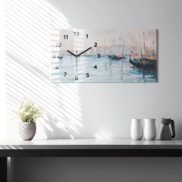 Horizontal wall clock Oil painting yacht sea