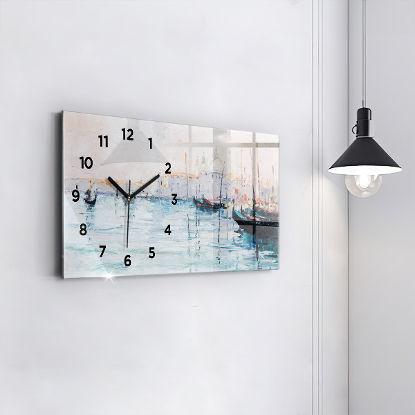 Horizontal wall clock Oil painting yacht sea
