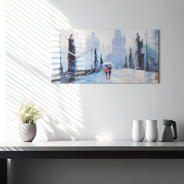 Horizontal wall clock Oil art